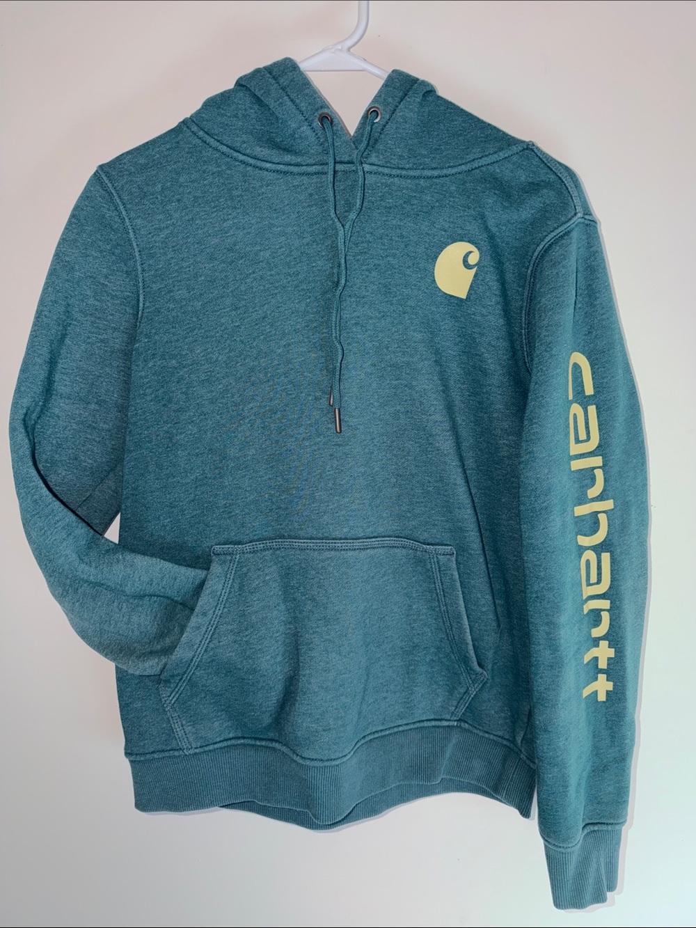 Carhartt Teal Crewneck Hoodie with Yellow Logo